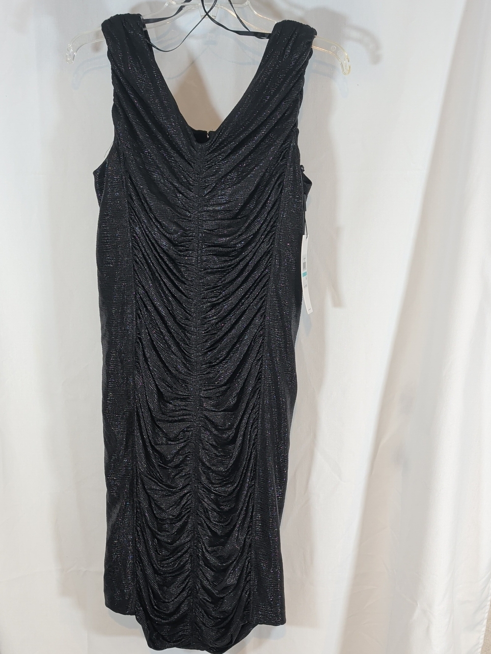 Calvin Klein Black Ruched V-Neck Sheath Dress